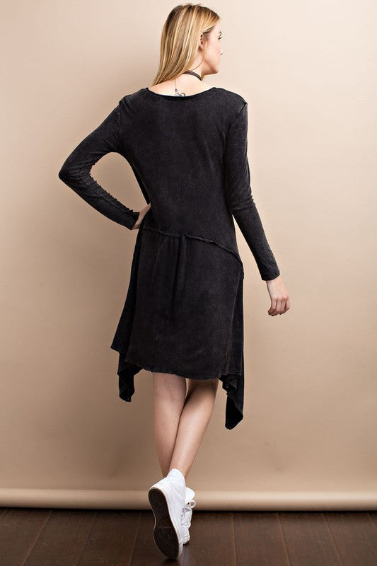 Black Casual Long Sleeve Oil Wash Asymmetrical Midi Dress |Dress Album S Black Casual Long Sleeve Oil Wash Asymmetrical Midi Dress |Dress Album S