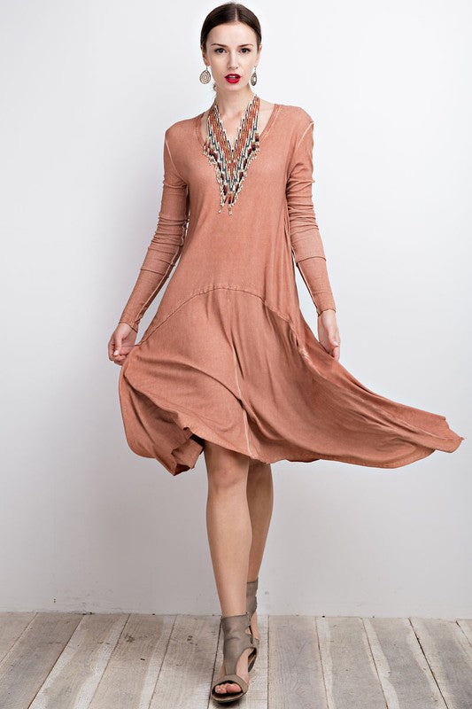Casual Long Sleeve Oil Wash Asymmetrical Midi Dress | Dress Album M Casual Long Sleeve Oil Wash Asymmetrical Midi Dress | Dress Album M
