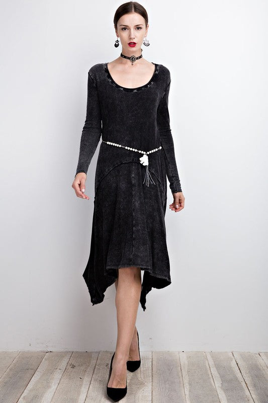 Black Casual Long Sleeve Oil Wash Asymmetrical Midi Dress |Dress Album S Black Casual Long Sleeve Oil Wash Asymmetrical Midi Dress |Dress Album S