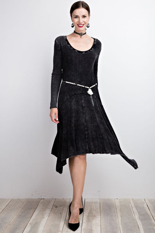 Black Casual Long Sleeve Oil Wash Asymmetrical Midi Dress |Dress Album S Black Casual Long Sleeve Oil Wash Asymmetrical Midi Dress |Dress Album S