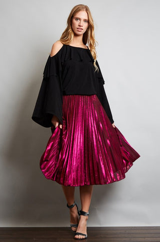 Pleats Metallic Midi Skirt