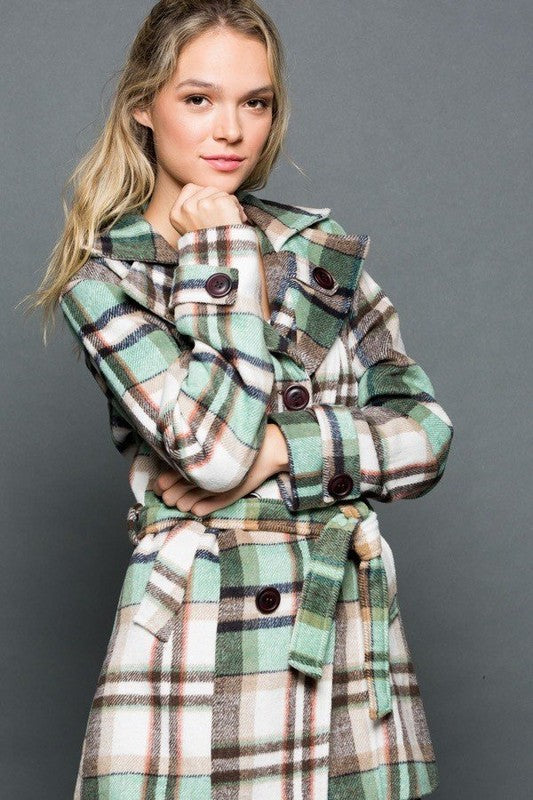 Plaid Wool Blend Coat