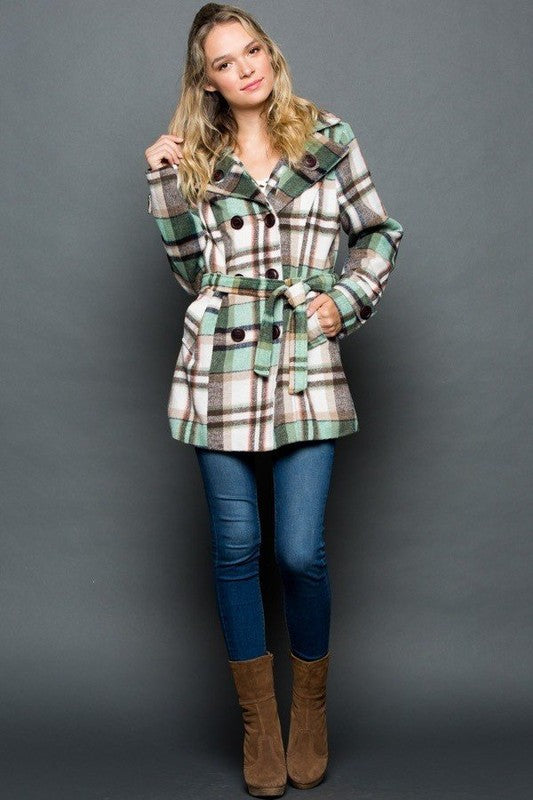 Plaid Wool Blend Coat