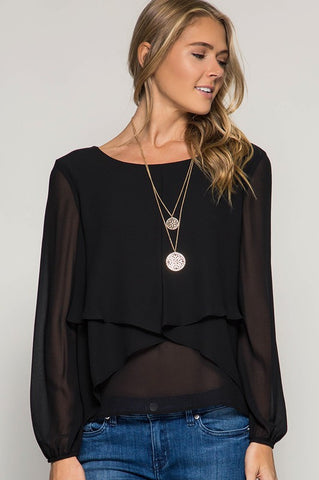 Layered Front Folded Drape Silk Blouse