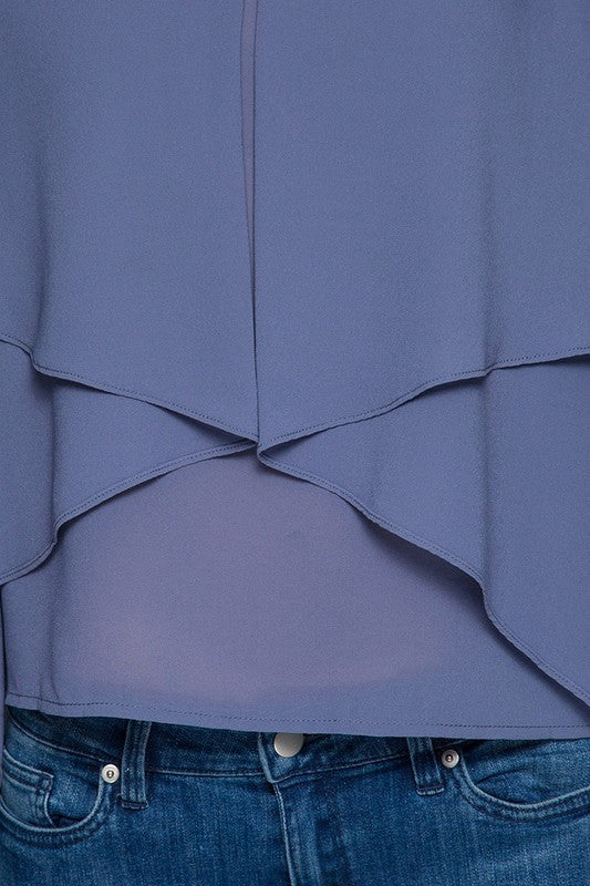 Layered Front Folded Drape Silk Blouse