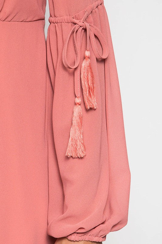 Ruffled Hem Dress W/ Tassel Ties