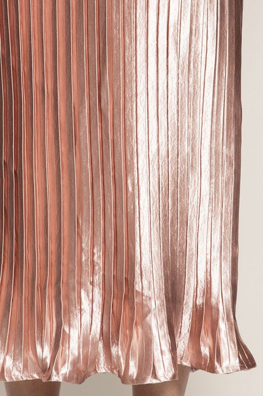 Metallic Pleated Midi Skirt