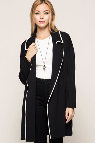 Cardigan Jacket W/ Contrast Edge Piping
