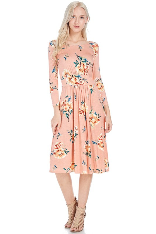 Floral Flowing Midi Dress w/ Pleats