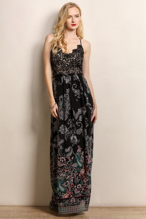 Crochet Floral Print Maxi Dress - Soieblu Dress | Soieblu M Crochet Floral Print Maxi Dress - Soieblu Dress | Soieblu M