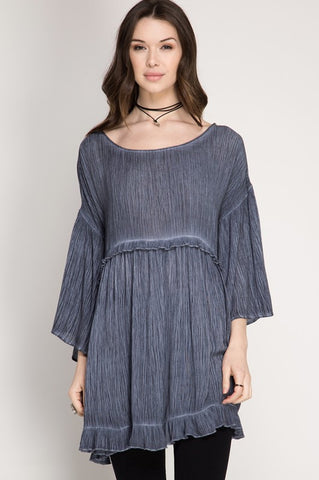 Pigment Washed Top W/ Ruffle Detail