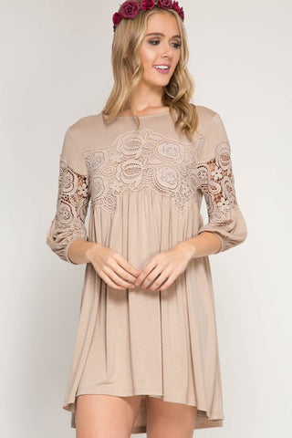 Shift Dress W/ Crochet Lace Trim