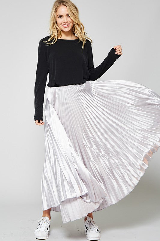 Pleats Metallic MaxiSkirt