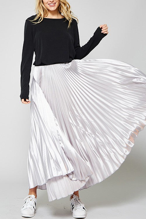 Pleats Metallic MaxiSkirt