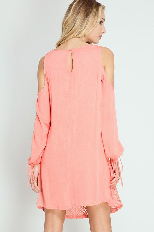 Long Sleeve Cold Shoulder Lace Dress