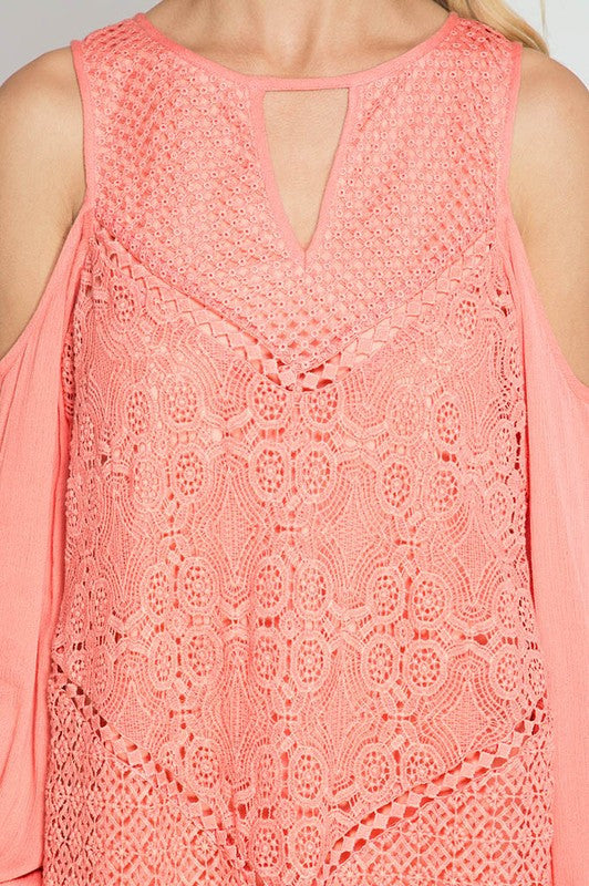 Long Sleeve Cold Shoulder Lace Dress