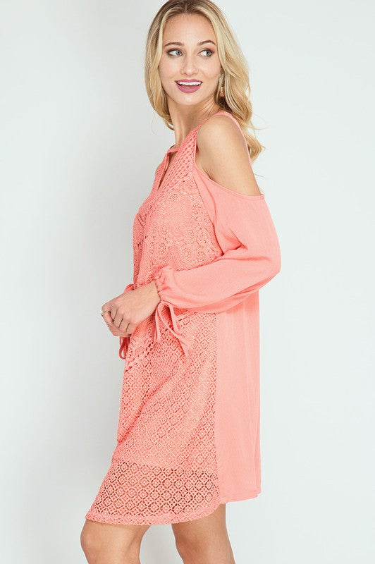 Long Sleeve Cold Shoulder Lace Dress