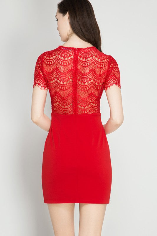 Bodycon Dress W/ Scalloped Lace