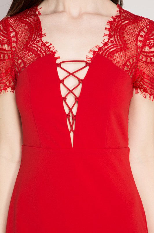 Bodycon Dress W/ Scalloped Lace