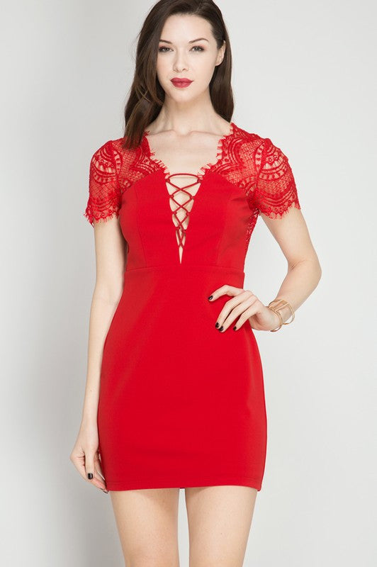 Bodycon Dress W/ Scalloped Lace