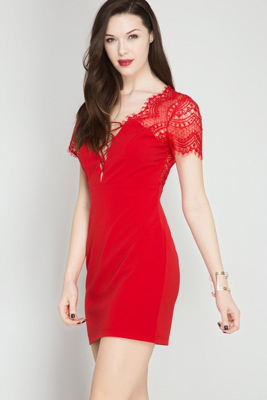 Bodycon Dress W/ Scalloped Lace