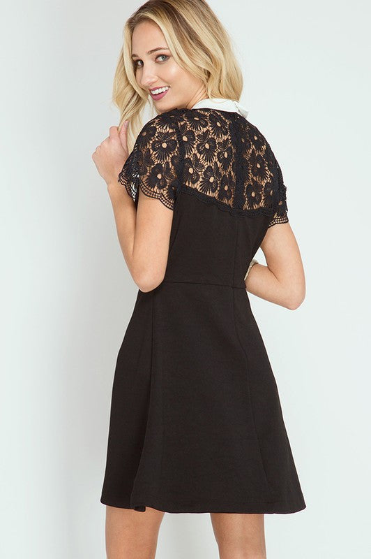Lace Yoki Dress W/ Contrast Collar
