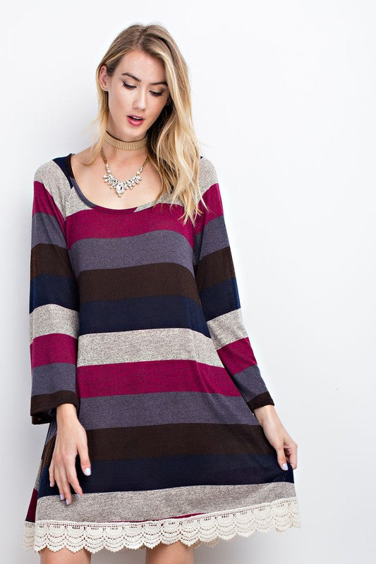 Multi Color Block Stripe Knit Mini Dress With Lace Hem | Dress Album S Multi Color Block Stripe Knit Mini Dress With Lace Hem | Dress Album S