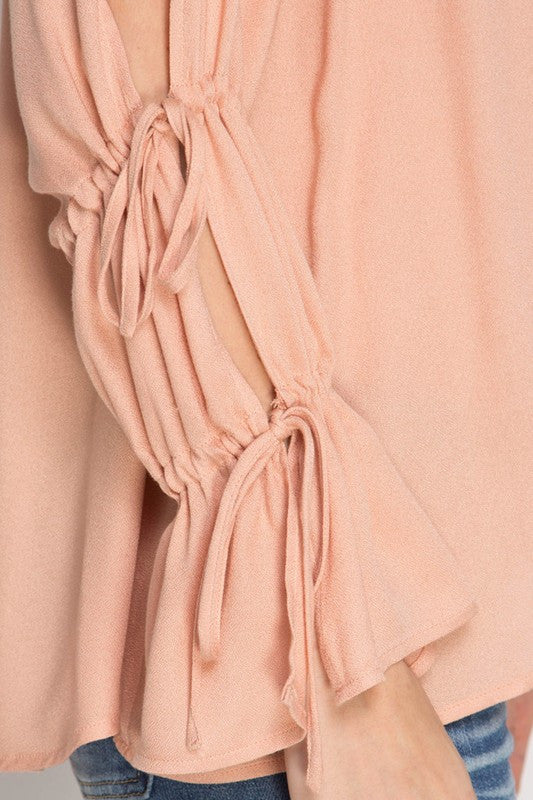 Blouse W/ Open Tie Sleeves