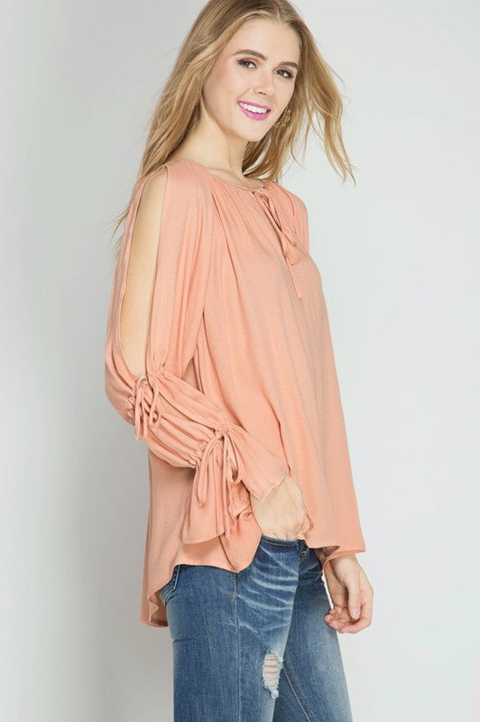 Blouse W/ Open Tie Sleeves
