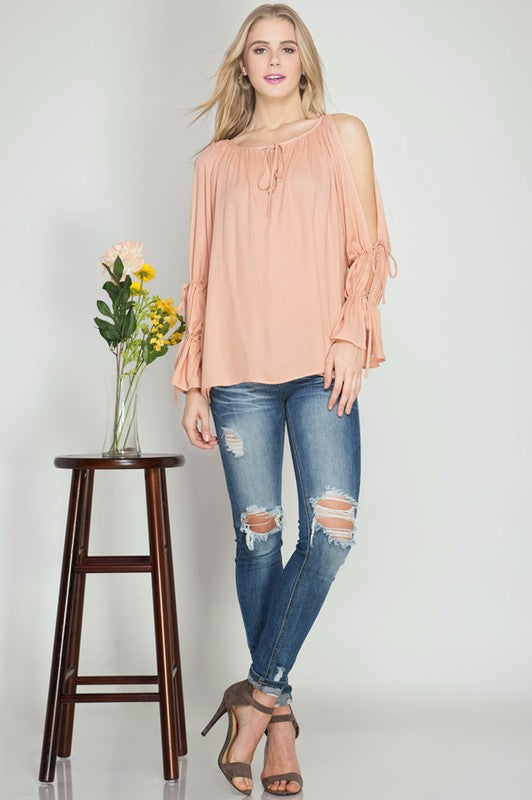 Blouse W/ Open Tie Sleeves