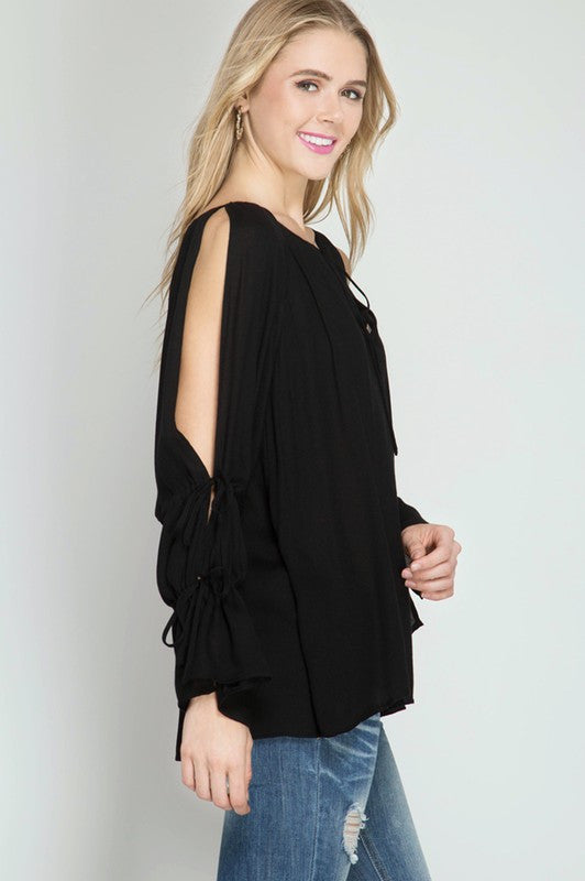Blouse W/ Open Tie Sleeves