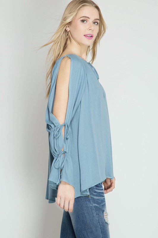 Blouse W/ Open Tie Sleeves