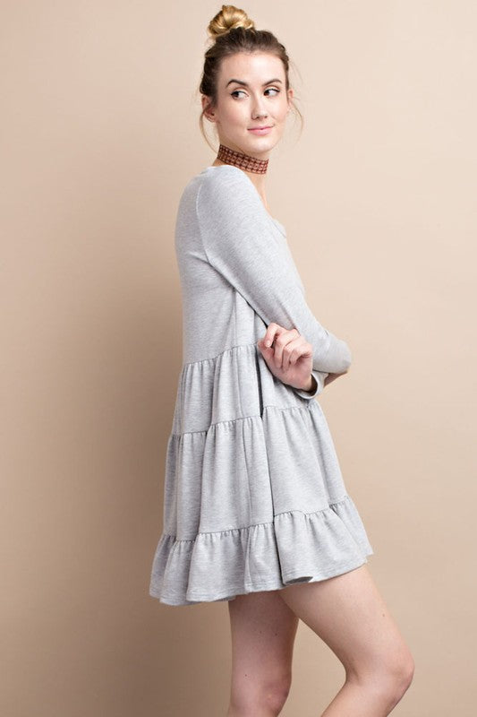 Comfy Long Sleeve Ruffle Dress