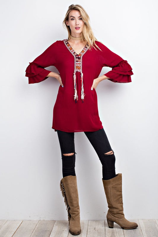 Tribal Print Neckline A-Line Dress