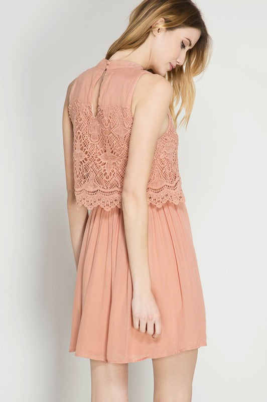 Layered Dress W/ Lace Contrast