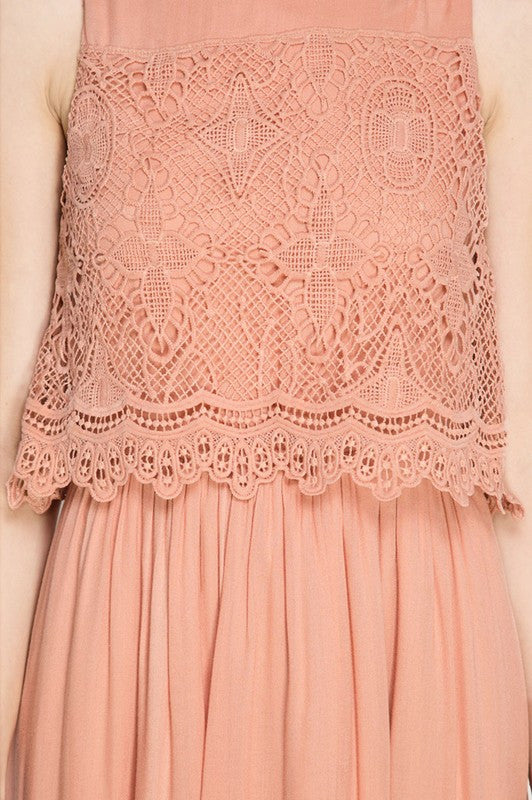 Layered Dress W/ Lace Contrast