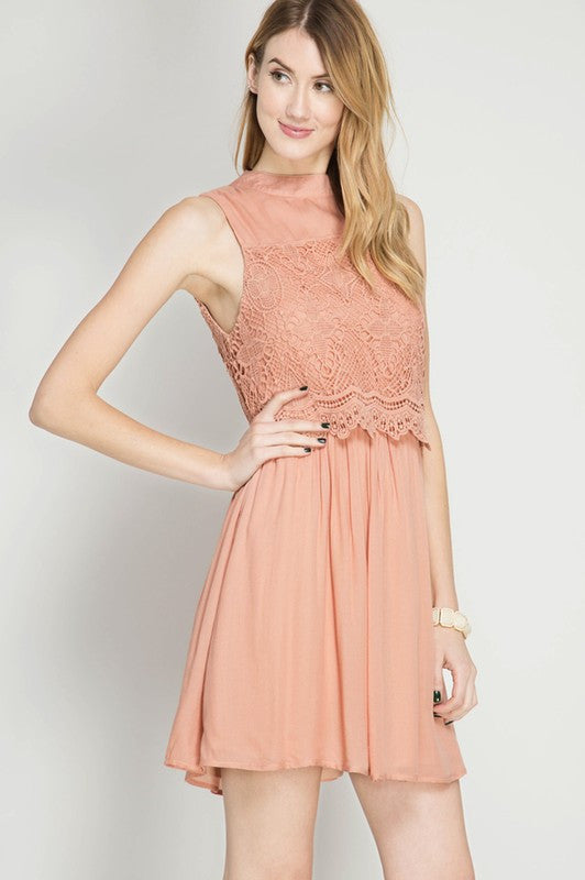 Layered Dress W/ Lace Contrast