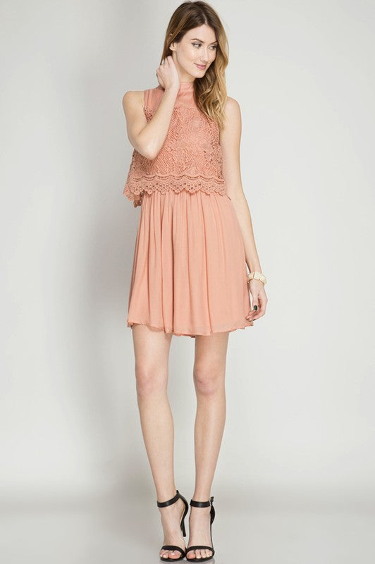 Layered Dress W/ Lace Contrast