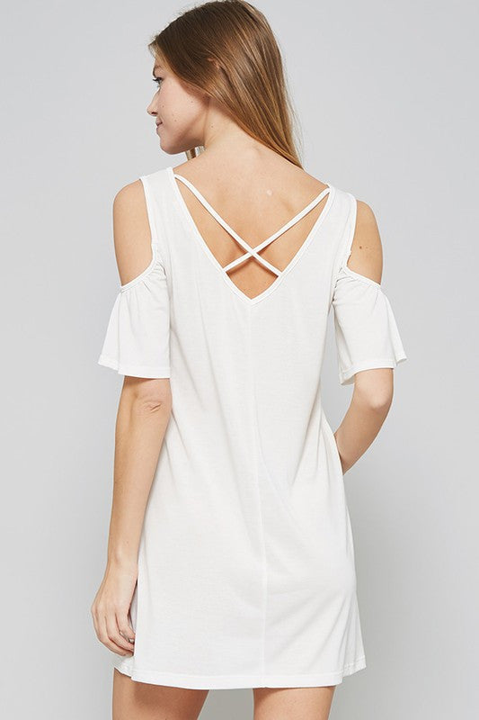 Cutout Modal Dress W/ Ruffled Sleeves