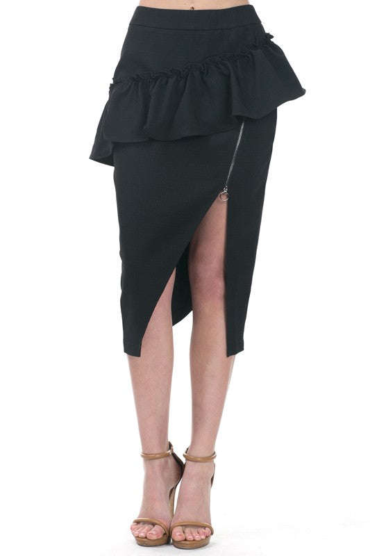 Black Ruffle Pencil Skirt With Zipper Slit | Dress Album Black Ruffle Pencil Skirt With Zipper Slit | Dress Album