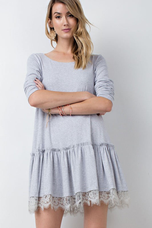 Long Sleeve Babydoll Dress with Lace Hem - Daytime Dress | Dress Album L Long Sleeve Babydoll Dress with Lace Hem - Daytime Dress | Dress Album L