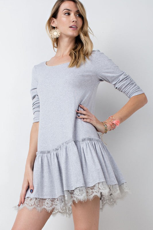 Long Sleeve Dress W/ Lace Hem