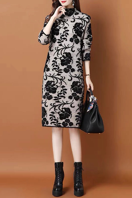 Trendy Print Sweater Dress