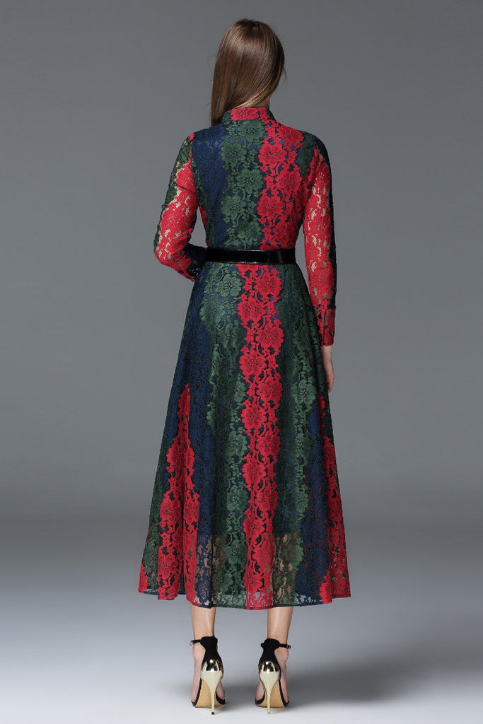 Tri-Color Lace Maxi Dress