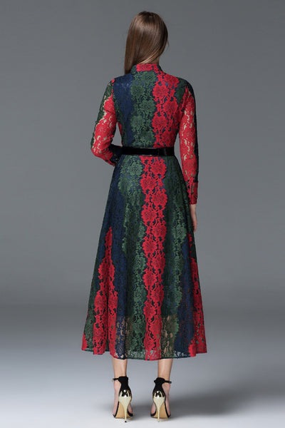 Tri-Color Lace Maxi Dress | Women's Lace Dress - Dress Album