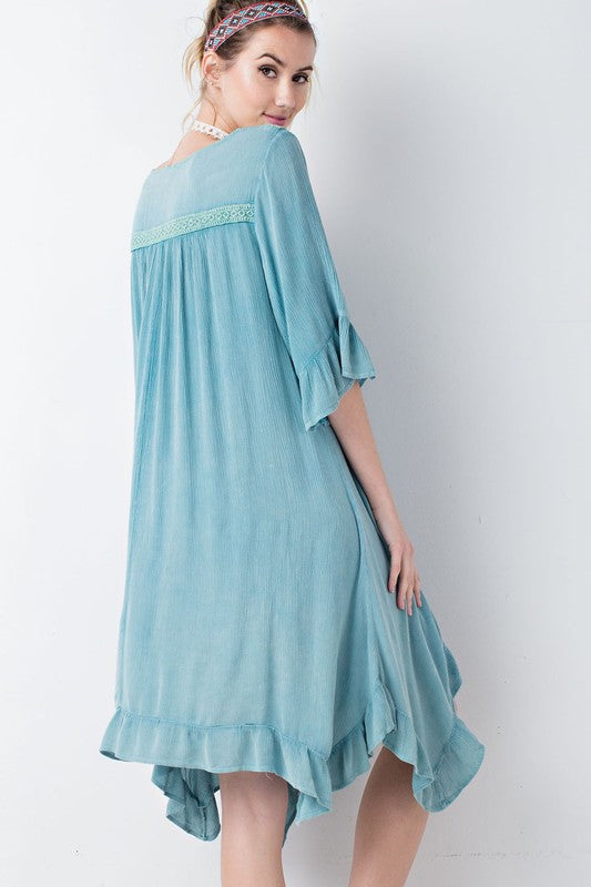 Oversize Peasant Dress W/ Crochet Detail