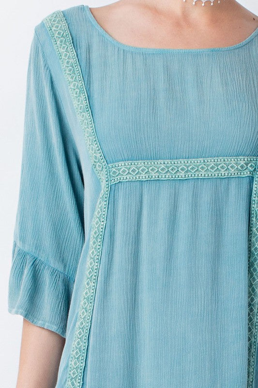 Blue Oversize Peasant Asymmetrical Hem Dress With Crochet Detail M Blue Oversize Peasant Asymmetrical Hem Dress With Crochet Detail M