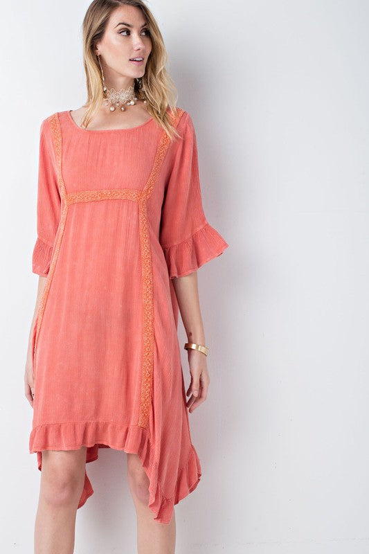 Apricot Oversize Peasant Dress With Crochet Detail | Dress Album L Apricot Oversize Peasant Dress With Crochet Detail | Dress Album L