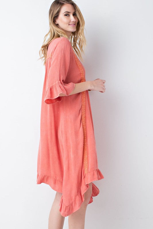 orange peasant dress Apricot Oversize Peasant Dress With Crochet Detail