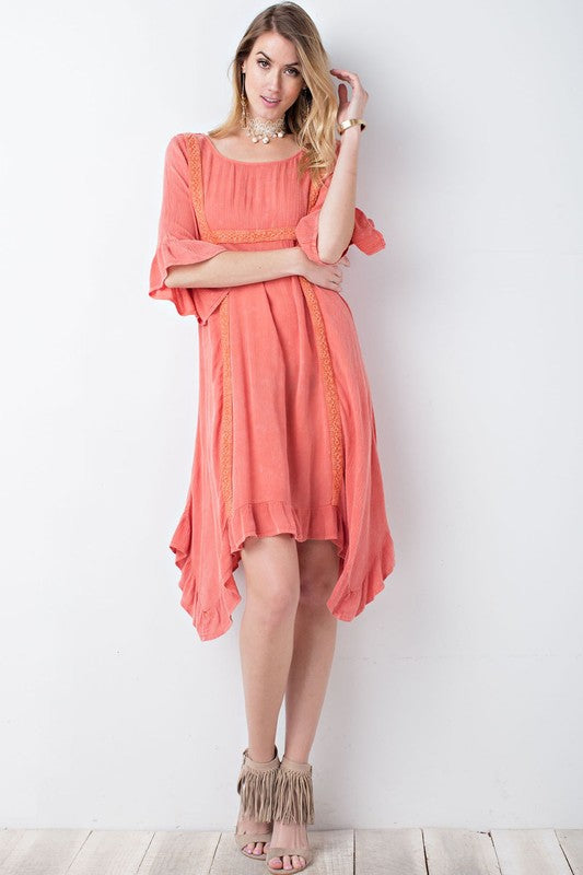 Apricot Oversize Peasant Dress With Crochet Detail Apricot Oversize Peasant Dress With Crochet Detail